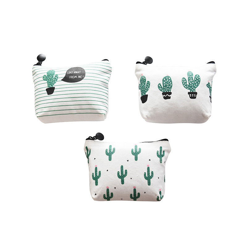 Canvas Triangle Cactus Small Fresh Zipper Coin Purses