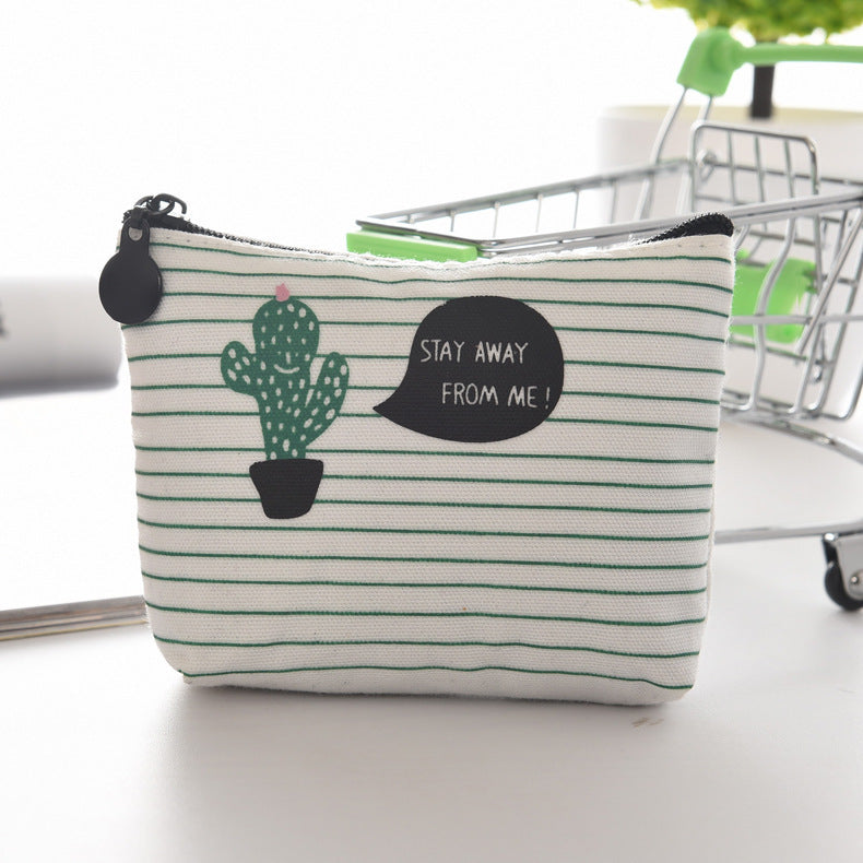 Canvas Triangle Cactus Small Fresh Zipper Coin Purses