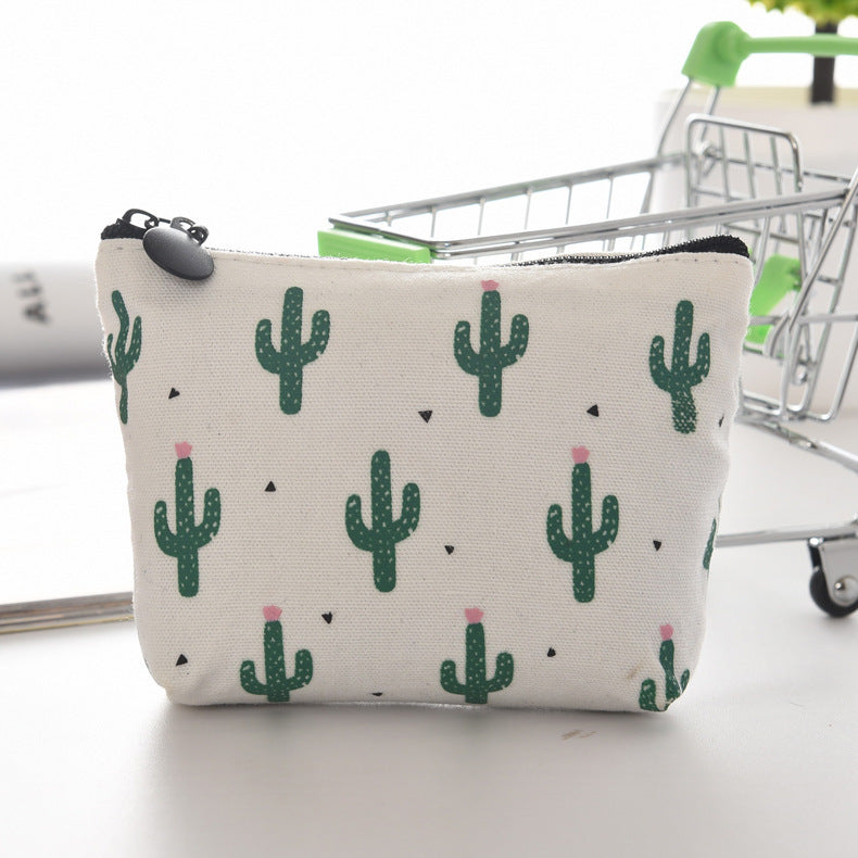 Canvas Triangle Cactus Small Fresh Zipper Coin Purses