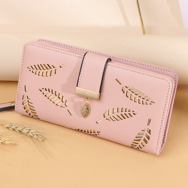 Women's Korean Long Fashion Clutch Leaf Zipper Ladies Wallets