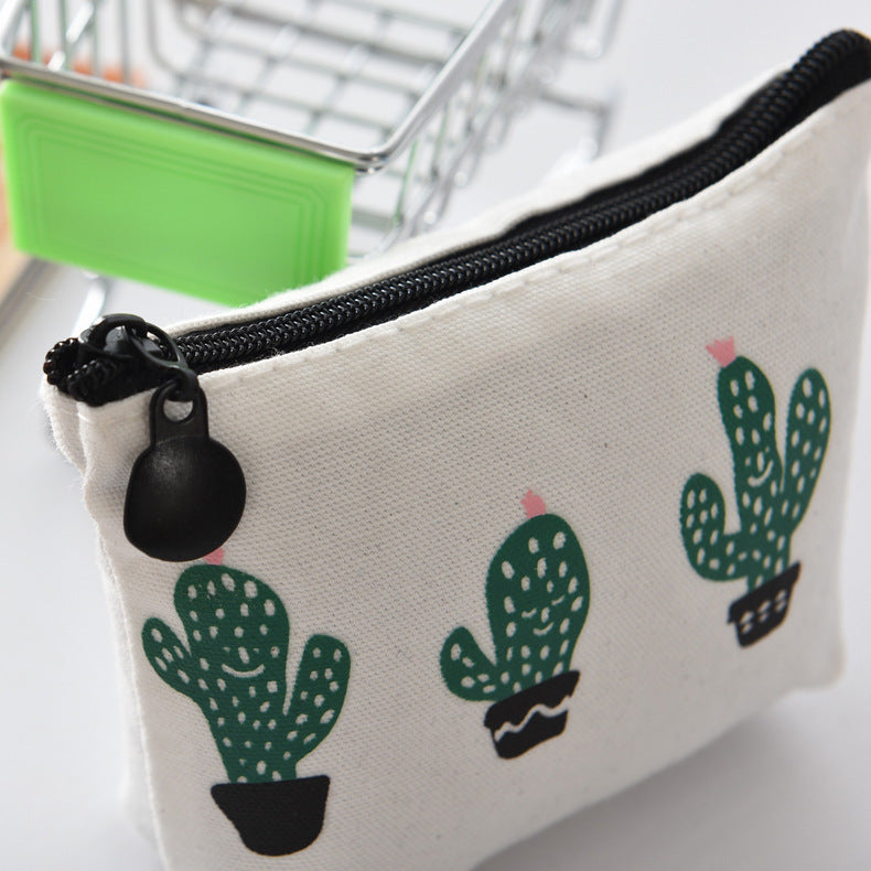 Canvas Triangle Cactus Small Fresh Zipper Coin Purses