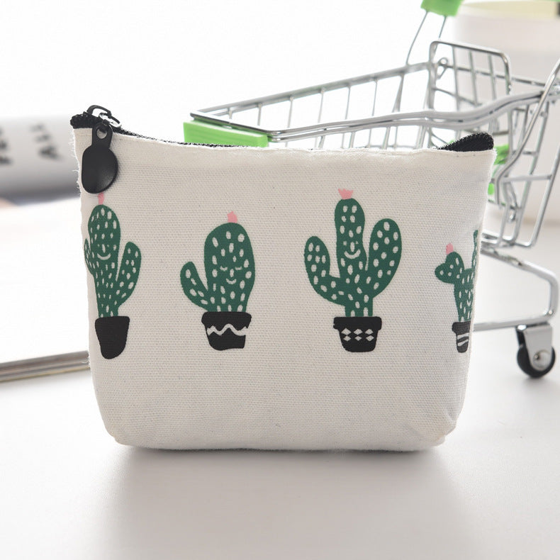 Canvas Triangle Cactus Small Fresh Zipper Coin Purses