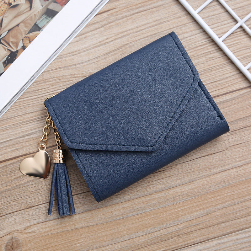 Women's Short Korean Tassel Simple Trifold Ladies Wallets