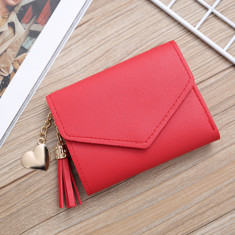 Women's Short Korean Tassel Simple Trifold Ladies Wallets