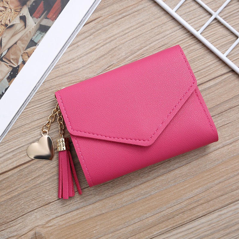 Women's Short Korean Tassel Simple Trifold Ladies Wallets