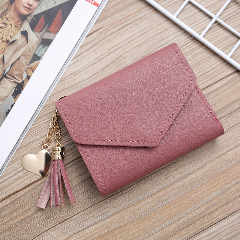 Women's Short Korean Tassel Simple Trifold Ladies Wallets