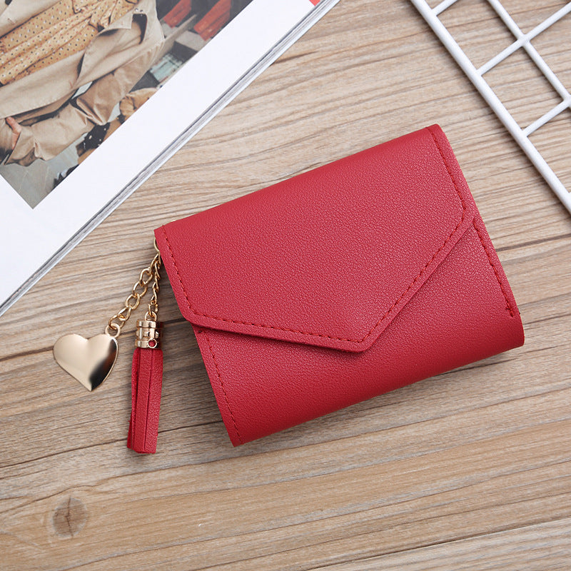 Women's Short Korean Tassel Simple Trifold Ladies Wallets