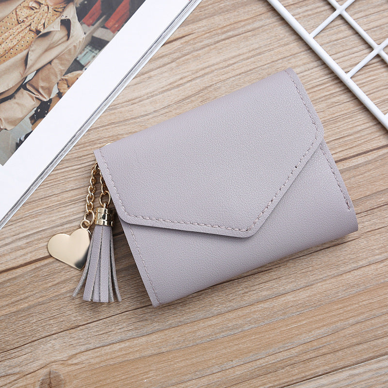 Women's Short Korean Tassel Simple Trifold Ladies Wallets