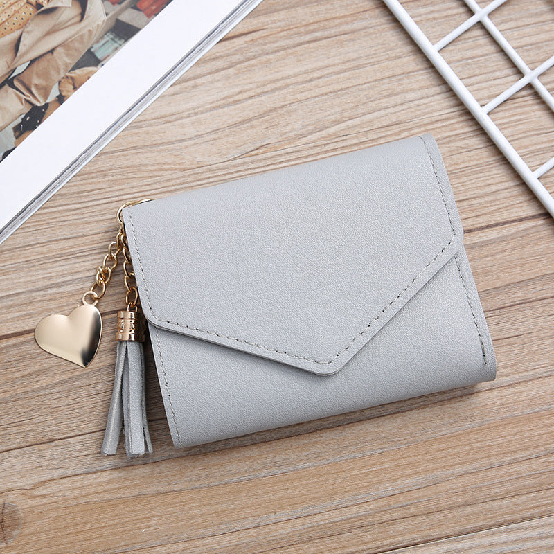 Women's Short Korean Tassel Simple Trifold Ladies Wallets