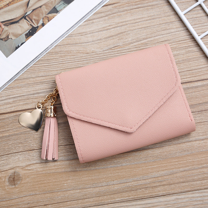 Women's Short Korean Tassel Simple Trifold Ladies Wallets