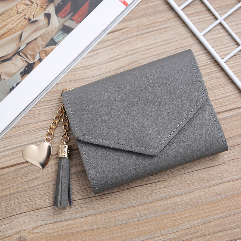 Women's Short Korean Tassel Simple Trifold Ladies Wallets