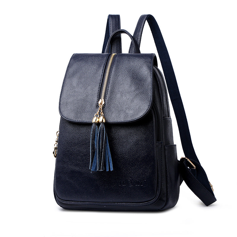 Women's Korean Fashion Soft Leather Versatile Large Backpacks