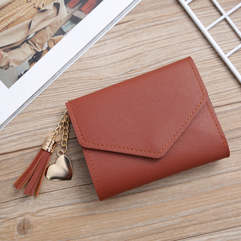 Women's Short Korean Tassel Simple Trifold Ladies Wallets