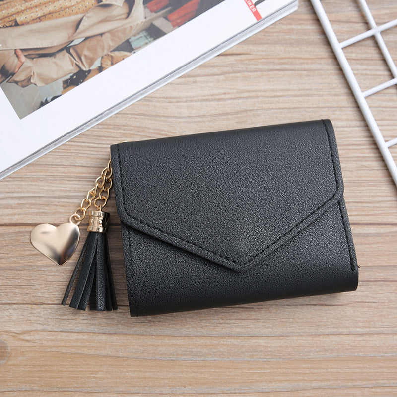 Women's Short Korean Tassel Simple Trifold Ladies Wallets