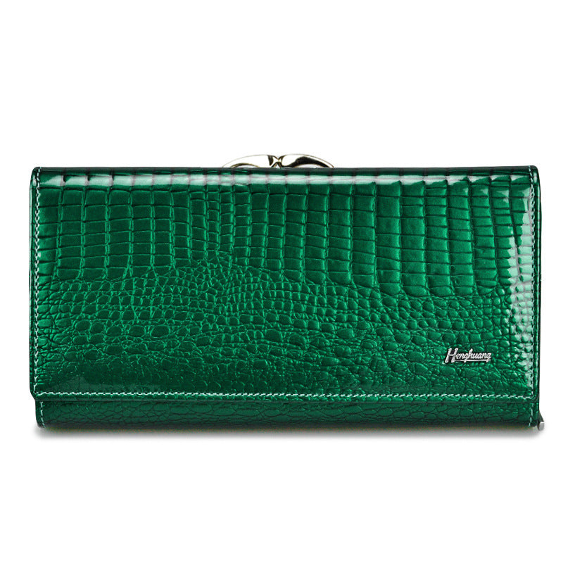 Women's Long Genuine Leather Patent Crocodile Pattern Ladies Wallets