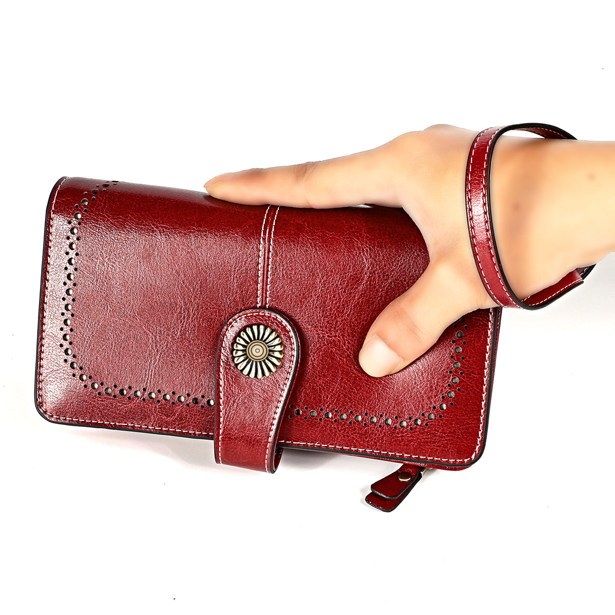 Women's Retro Oil Wax Skin Long Clutch Ladies Wallets