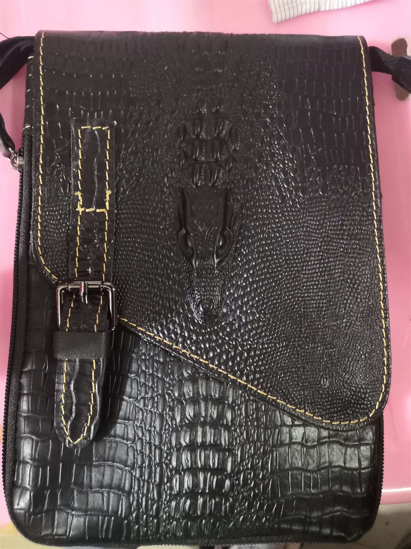 Petits sacs à bandoulière multifonctionnels en cuir véritable pour hommes, motif Crocodile