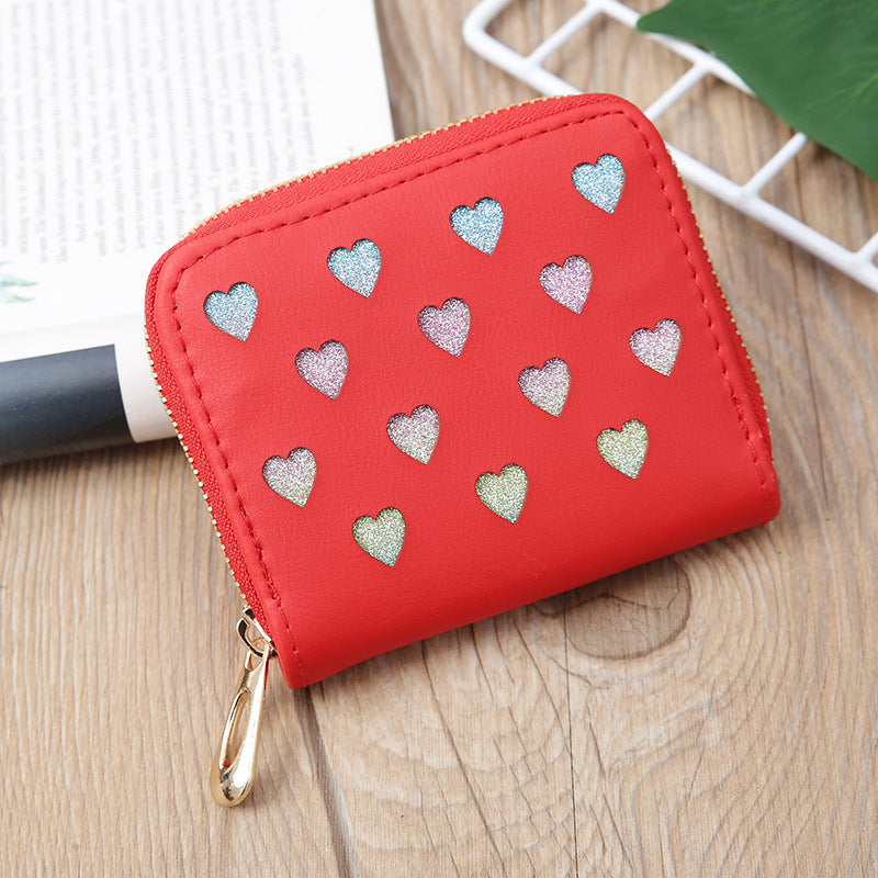 Women's Korean Short Clutch Hollowed Heart Shape Coin Purses