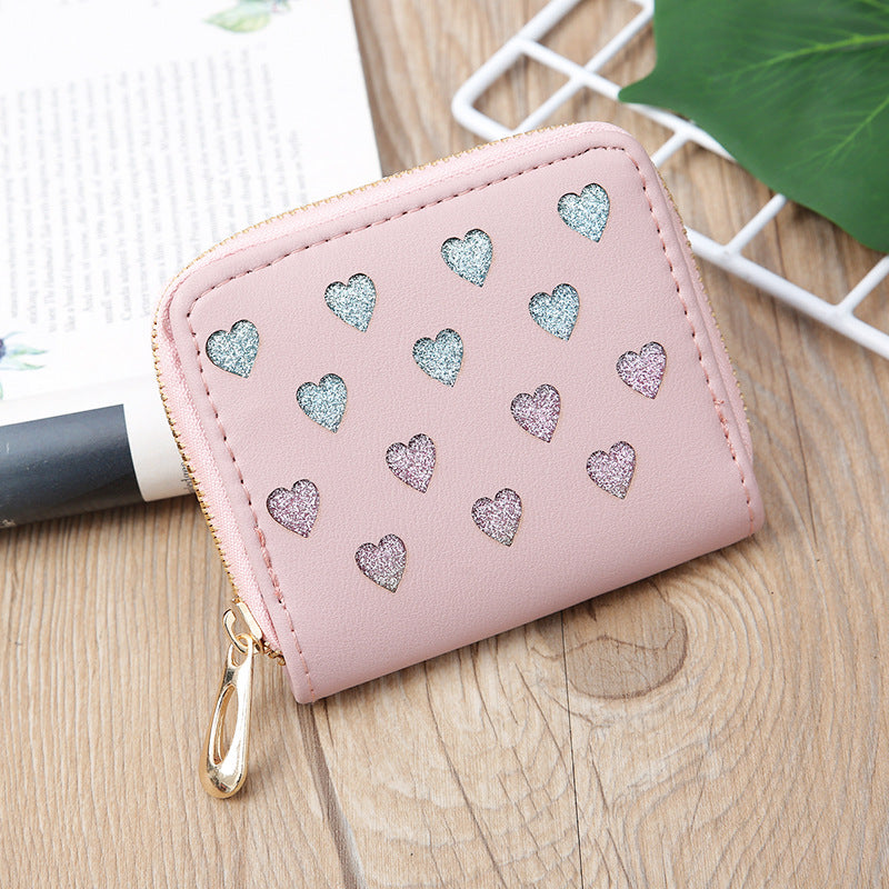 Women's Korean Short Clutch Hollowed Heart Shape Coin Purses