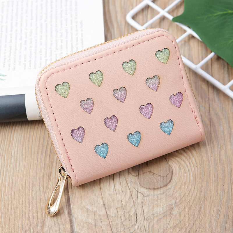 Women's Korean Short Clutch Hollowed Heart Shape Coin Purses