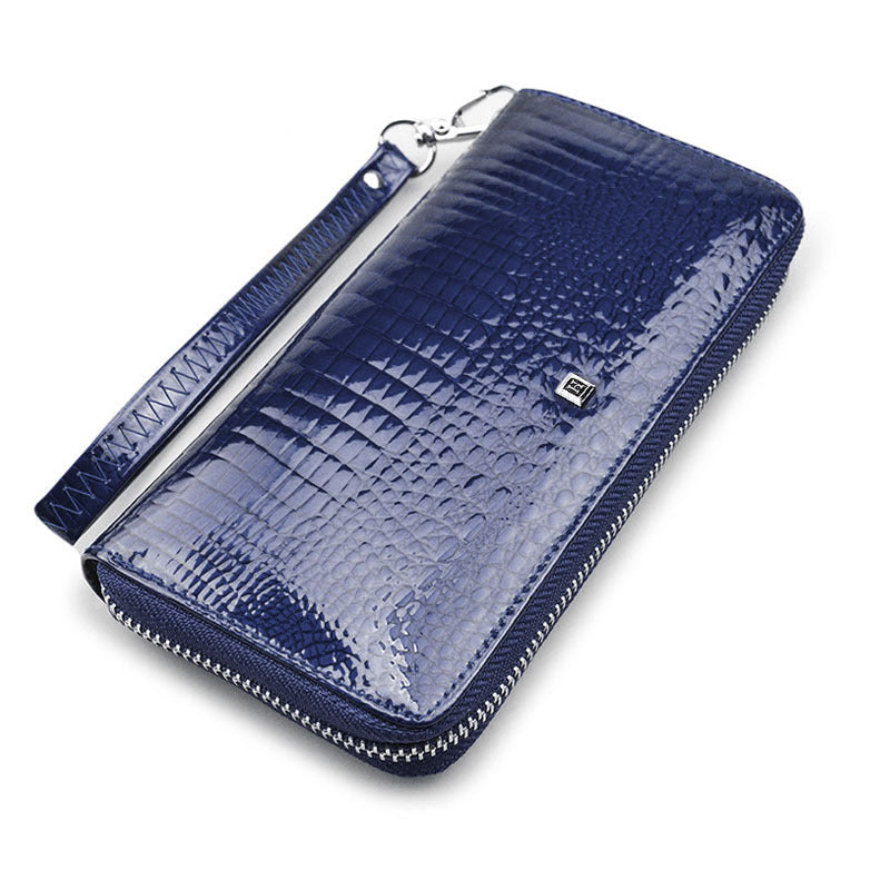 Women's Leather Single Zipper Fashion Crocodile Pattern Ladies Wallets