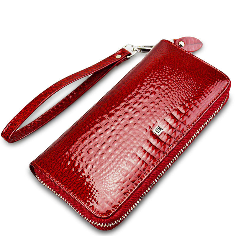 Women's Leather Single Zipper Fashion Crocodile Pattern Ladies Wallets