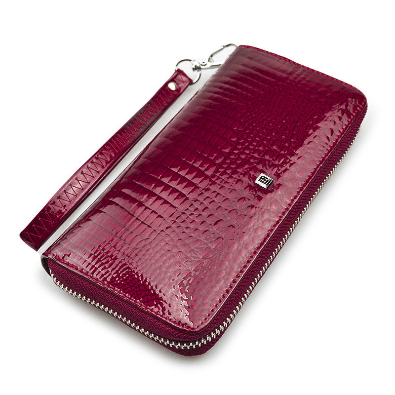 Women's Leather Single Zipper Fashion Crocodile Pattern Ladies Wallets