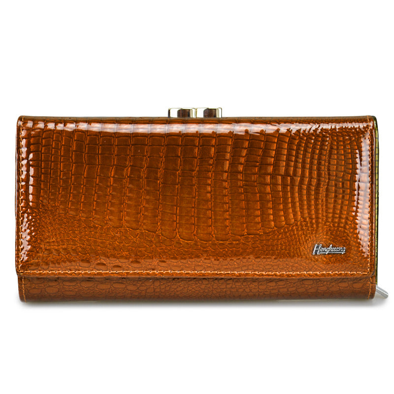 Women's Long Genuine Leather Patent Crocodile Pattern Ladies Wallets