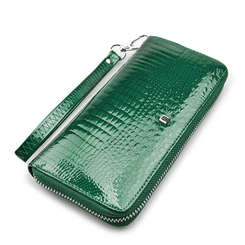 Women's Leather Single Zipper Fashion Crocodile Pattern Ladies Wallets