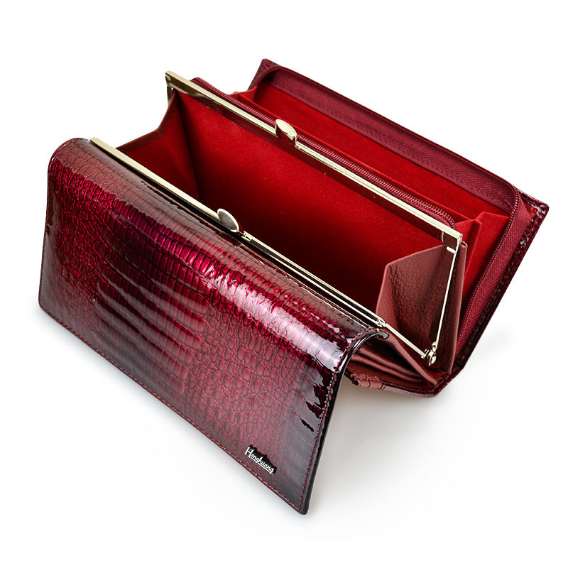 Women's Long Genuine Leather Patent Crocodile Pattern Ladies Wallets