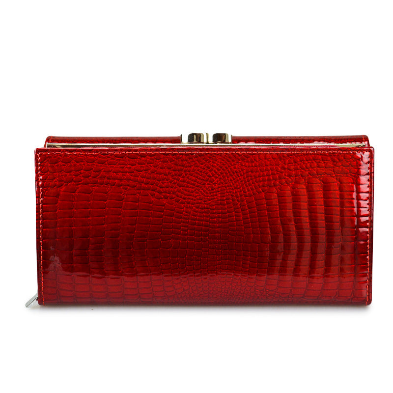 Women's Long Genuine Leather Patent Crocodile Pattern Ladies Wallets