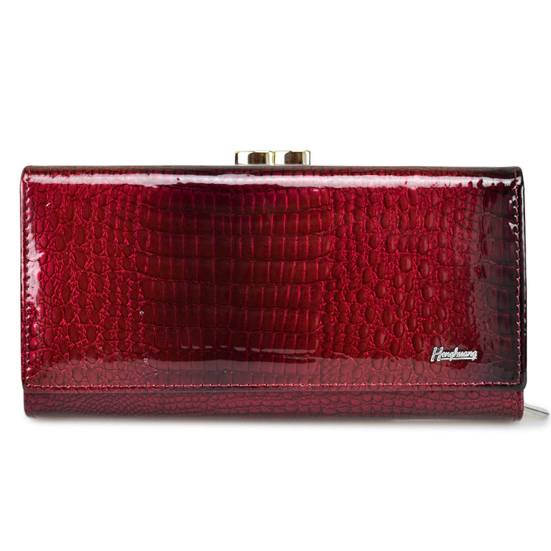 Women's Long Genuine Leather Patent Crocodile Pattern Ladies Wallets