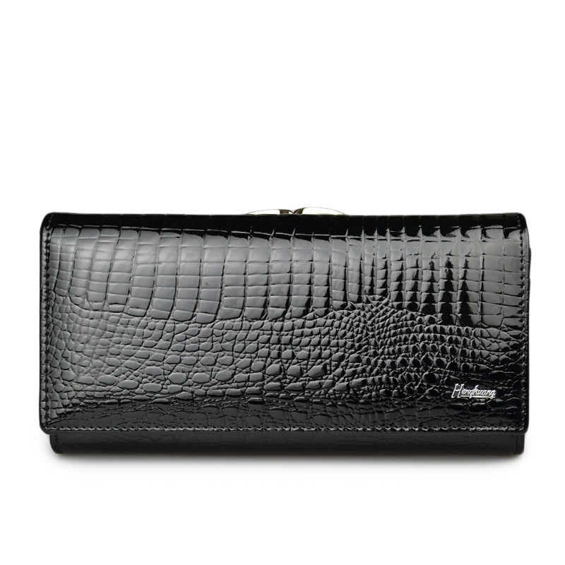 Women's Long Genuine Leather Patent Crocodile Pattern Ladies Wallets