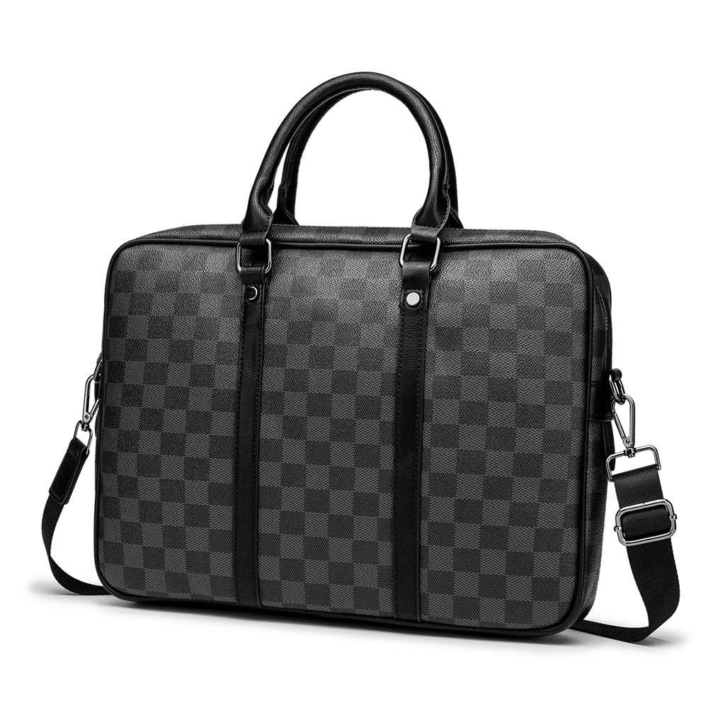 Men's Trendy Business Presbyopic Black Plaid Horizontal Travel Bags