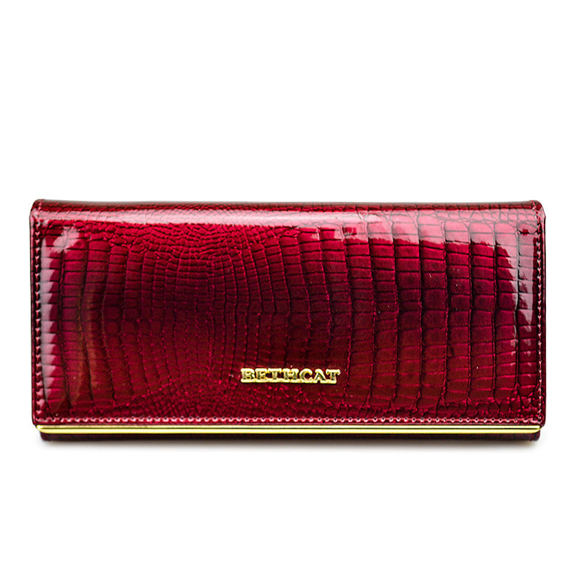 Women's Leather Patent Crocodile Pattern Clutch Russia Ladies Wallets