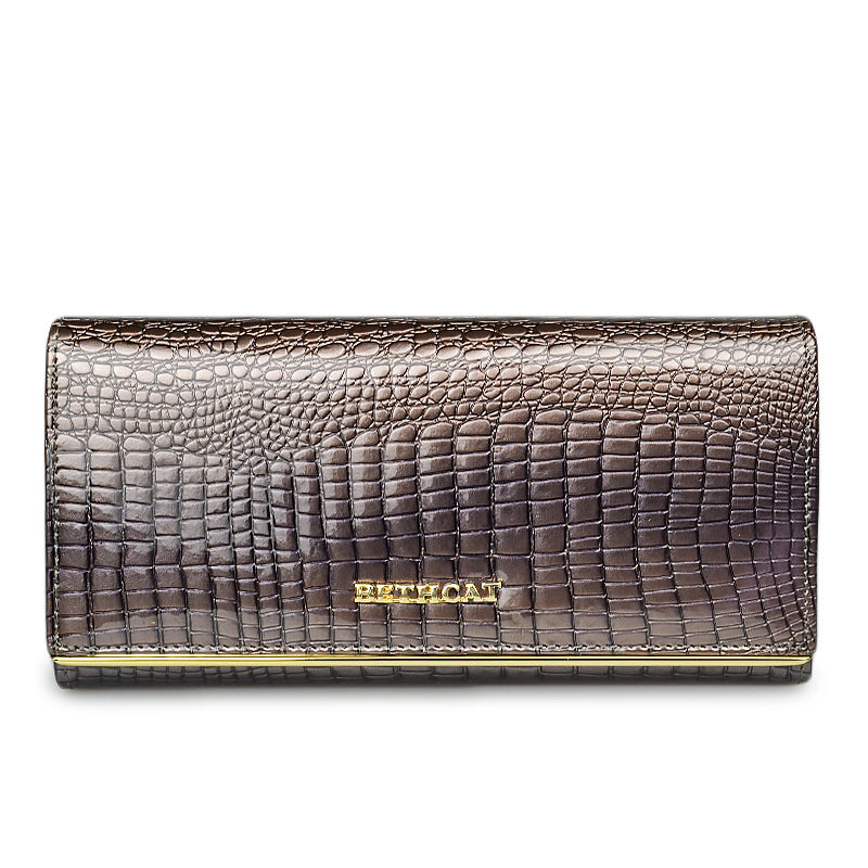 Women's Leather Patent Crocodile Pattern Clutch Russia Ladies Wallets