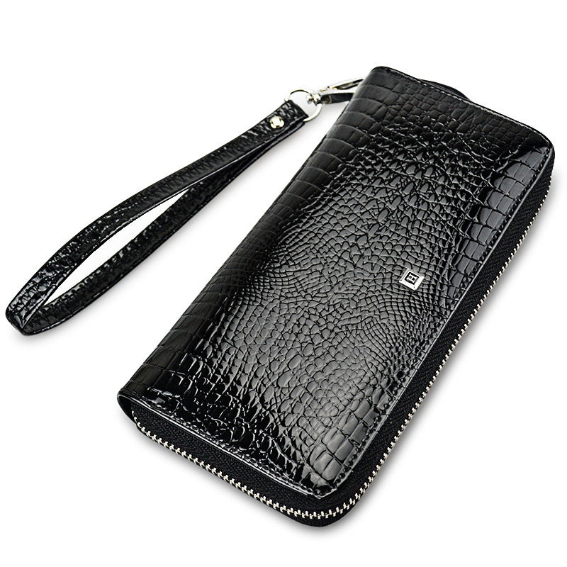 Women's Leather Single Zipper Fashion Crocodile Pattern Ladies Wallets