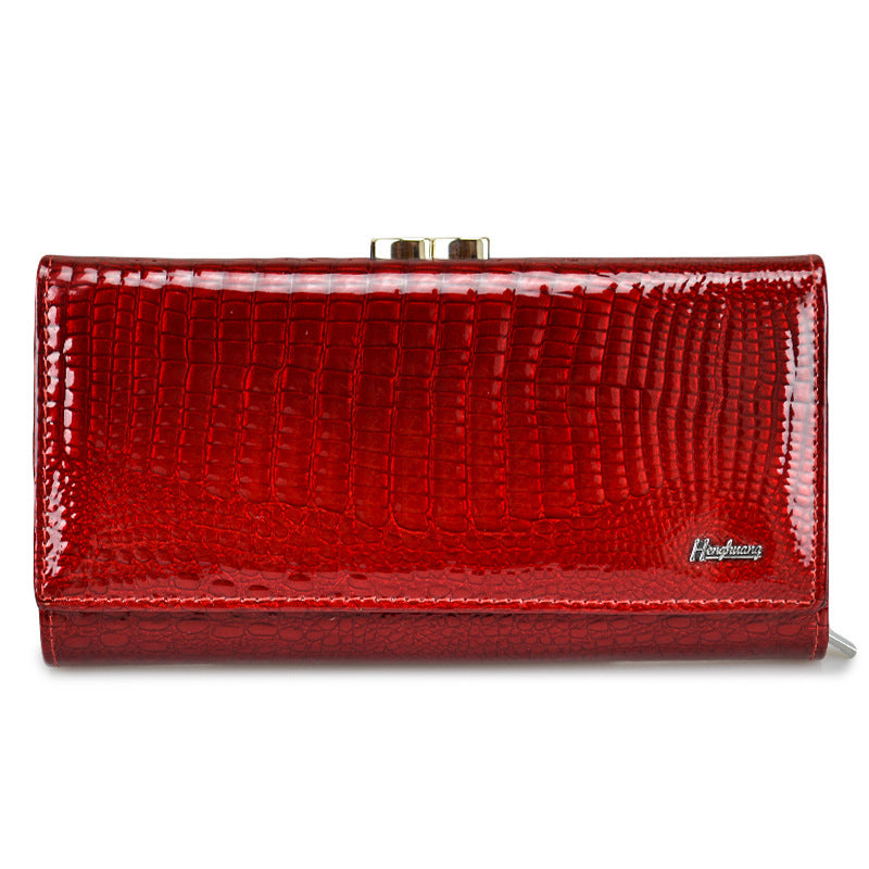 Women's Long Genuine Leather Patent Crocodile Pattern Ladies Wallets