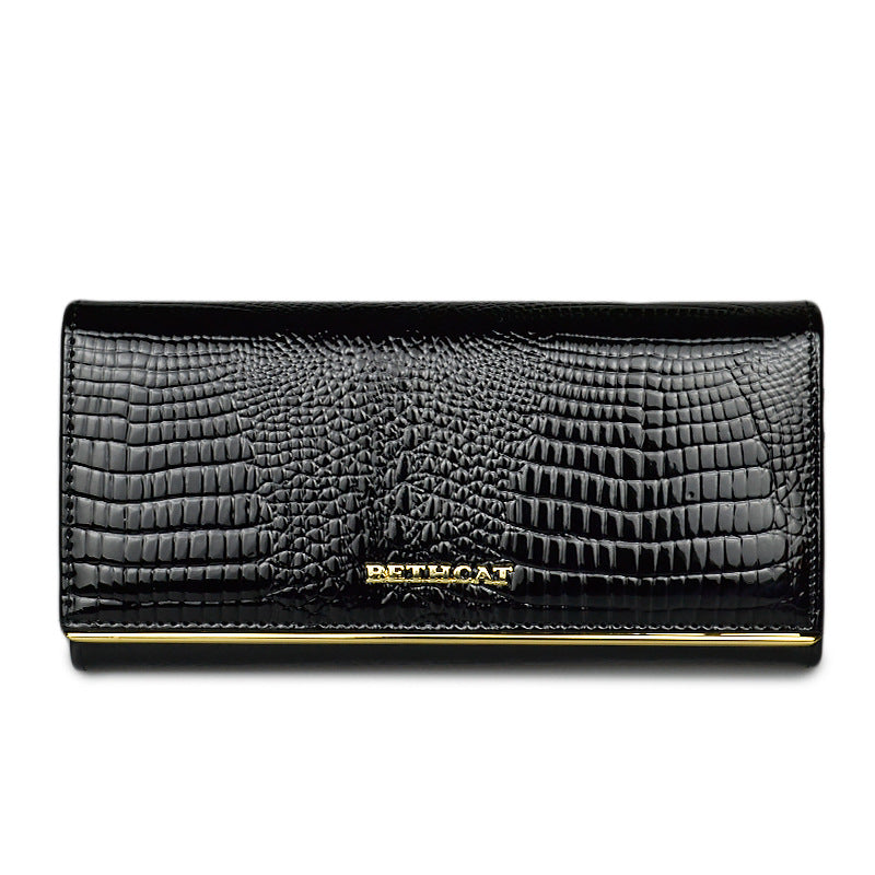 Women's Leather Patent Crocodile Pattern Clutch Russia Ladies Wallets