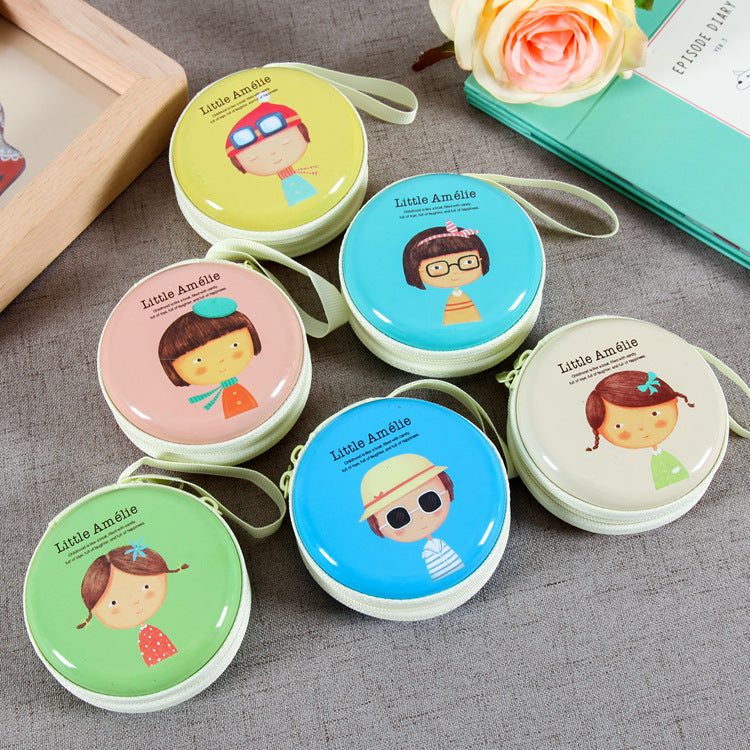 Children's Cartoon Animal Tinplate Zipper Round Earphone Children's Coin Purse