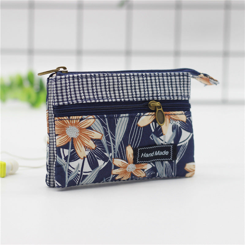 Women's Square Long Leaf Flower Cotton Small Change Coin Purses