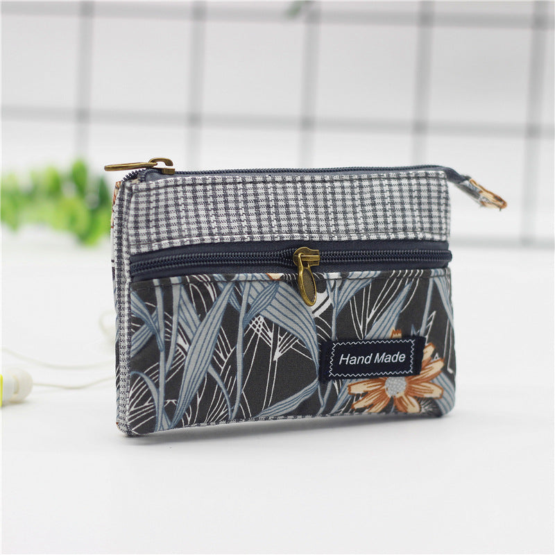 Women's Square Long Leaf Flower Cotton Small Change Coin Purses