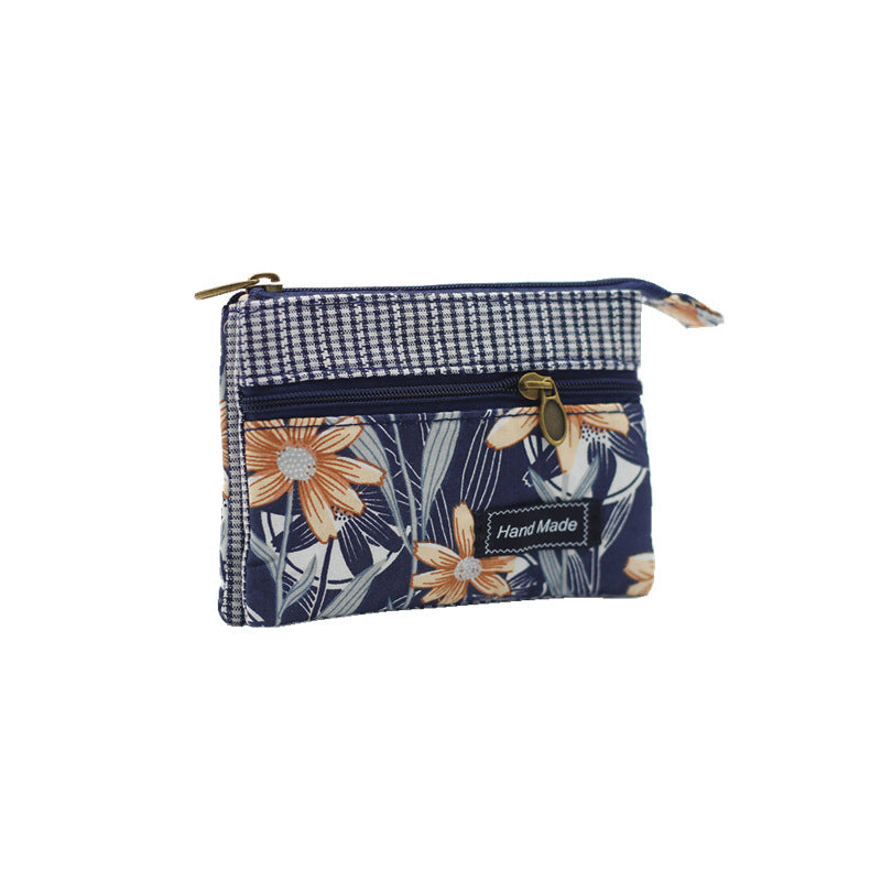 Women's Square Long Leaf Flower Cotton Small Change Coin Purses