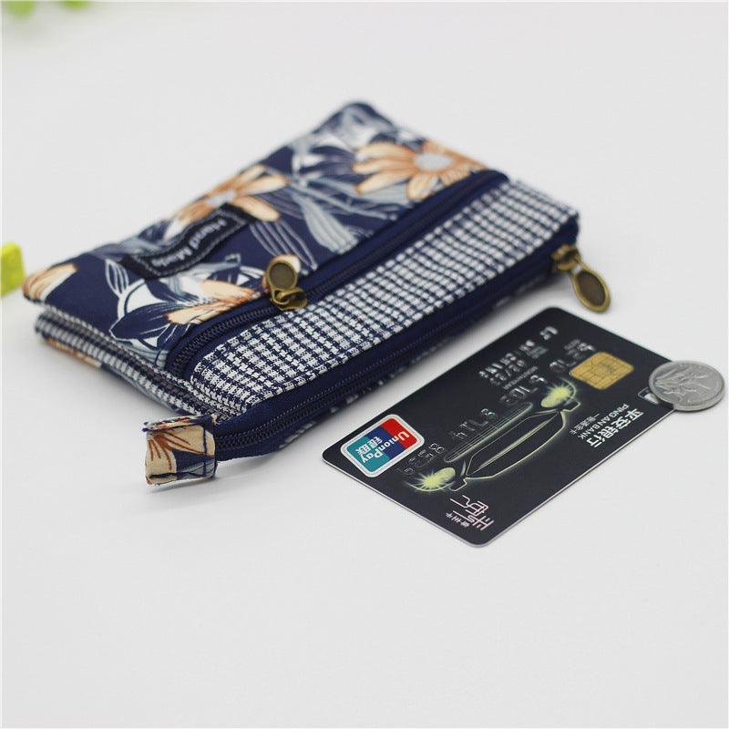 Women's Square Long Leaf Flower Cotton Small Change Coin Purses