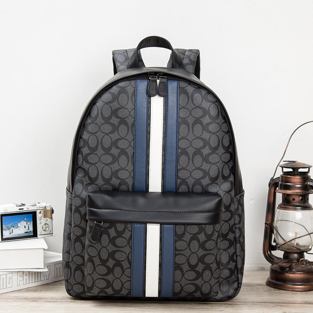 Men's Retail Leather Fashion Trendy Patchwork Contrast Backpacks