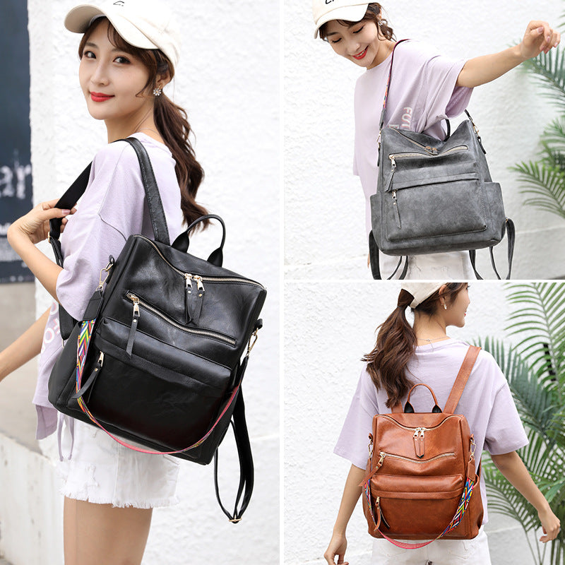 Women's Vintage Korean Fashionable Soft Leather Large Backpacks