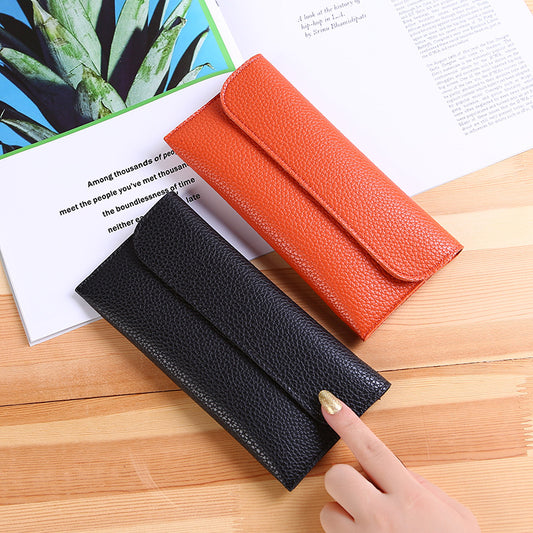 Women's Long Large Capacity Solid Color Lychee Ladies Wallets