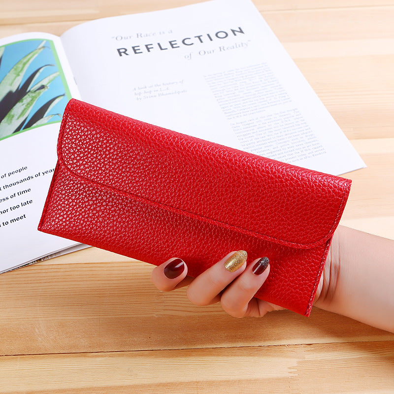 Women's Long Large Capacity Solid Color Lychee Ladies Wallets