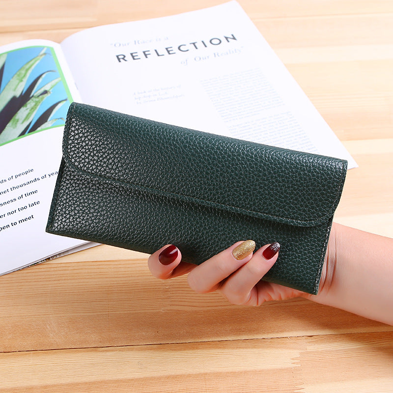 Women's Long Large Capacity Solid Color Lychee Ladies Wallets