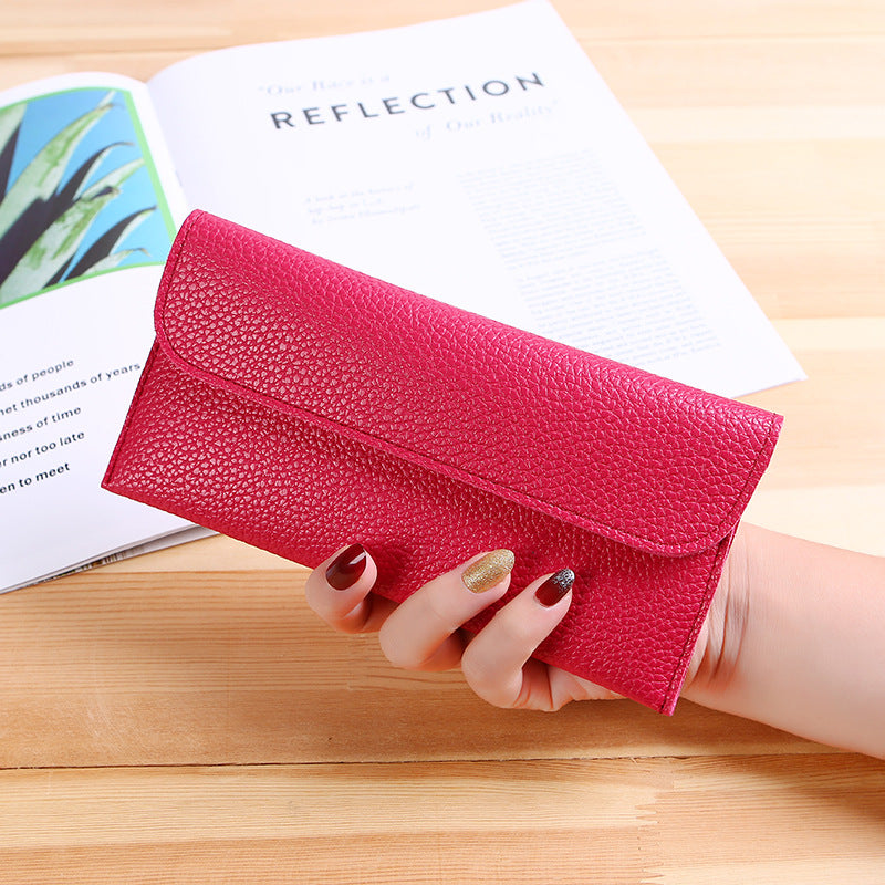 Women's Long Large Capacity Solid Color Lychee Ladies Wallets